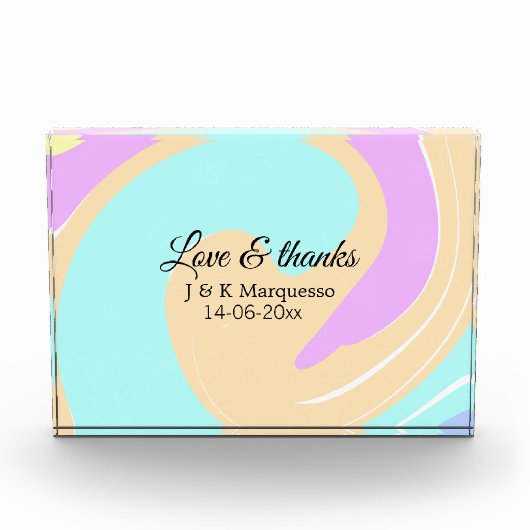 Liebe & Dank farbenfroher Marmorhochzeit Fotoblock (Vorderseite)