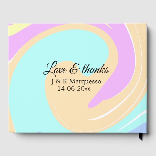 Liebe & Dank farbenfroher Marmorhochzeit Gästebuch (Rückseite)