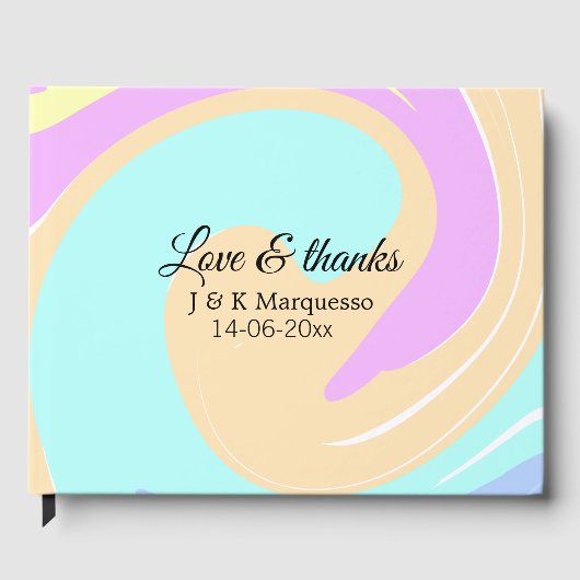 Liebe & Dank farbenfroher Marmorhochzeit Gästebuch (Vorderseite)