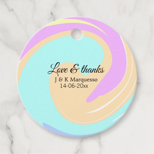 Liebe & Dank farbenfroher Marmorhochzeit Geschenkanhänger (Vorderseite)