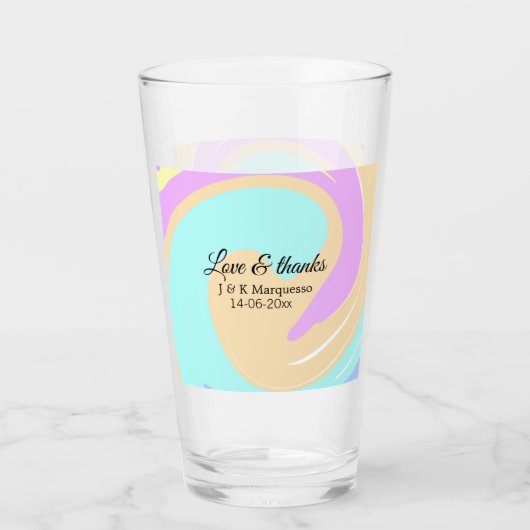 Liebe & Dank farbenfroher Marmorhochzeit Glas (Vorderseite)
