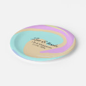 Liebe & Dank farbenfroher Marmorhochzeit Pappteller (Schrägansicht)