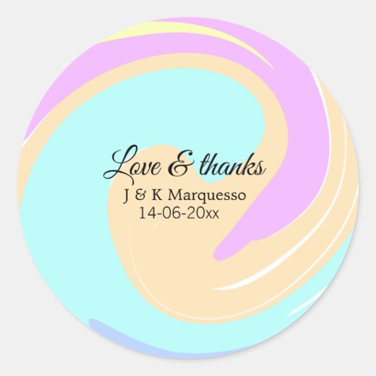 Liebe & Dank farbenfroher Marmorhochzeit Runder Aufkleber (Vorderseite)