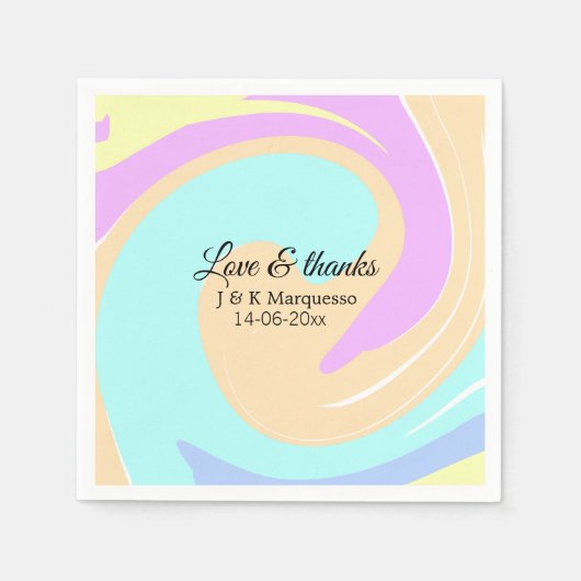 Liebe & Dank farbenfroher Marmorhochzeit Serviette (Vorderseite)