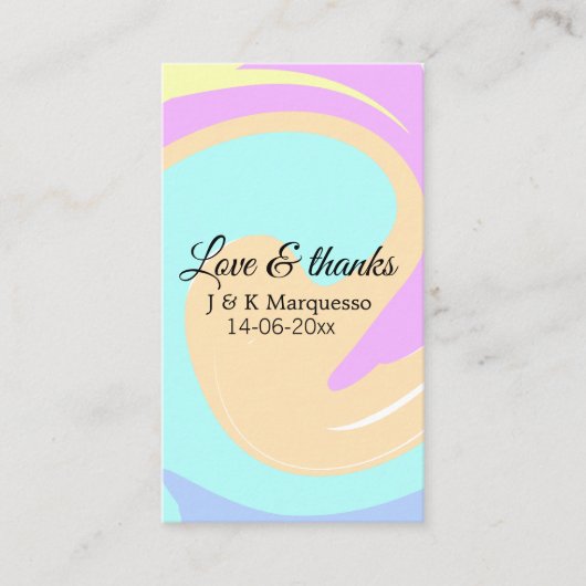 Liebe & Dank farbenfroher Marmorhochzeit Visitenkarte (Vorderseite)