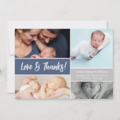 Liebe & Dank Foto Collage Blue Baby Junge Dusche Dankeskarte (Vorderseite)