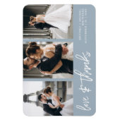 Liebe dank Foto Collage Handschrift Dusty Blue Magnet (Vertikal)