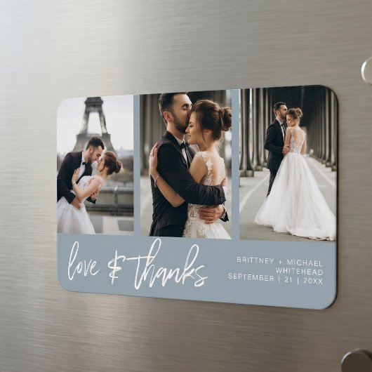 Liebe dank Foto Collage Handschrift Dusty Blue Magnet