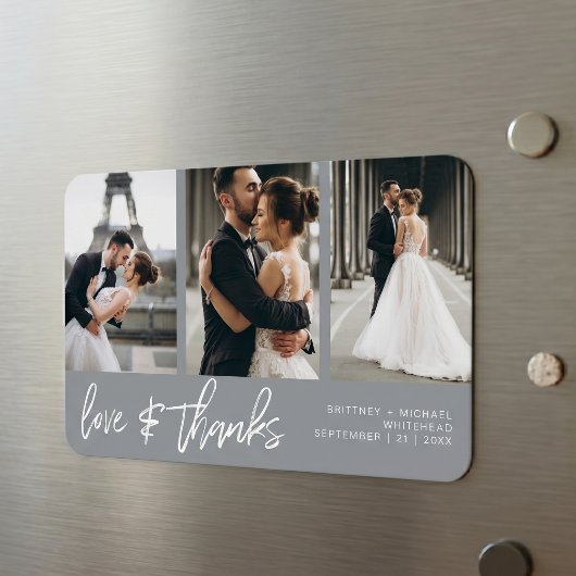 Liebe dank Foto Collage Handschrift Grau Magnet