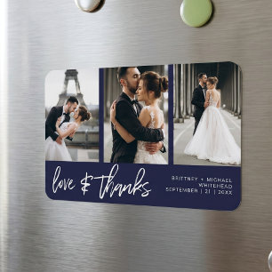 Liebe dank Foto Collage Handschrift Navy Blue Magnet