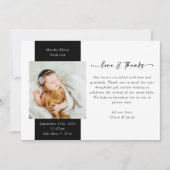 Liebe & Dank Foto New Baby Birth Ankündigung (Vorderseite)