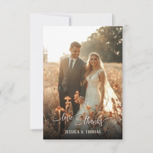 Liebe Dank Foto Overlay Boho Wildblumen Hochzeit Dankeskarte (Vorderseite)