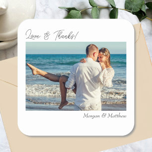 Liebe & Dank, Foto und Namen personalisieren Quadratischer Aufkleber