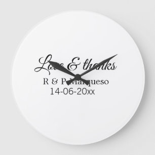 Liebe & Dank füge Paarname Hochzeit Datum Jahr hin Große Wanduhr