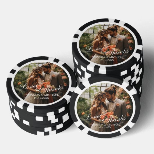 'Liebe & Dank' Gastgeschenk Hochzeit für benutzerd Pokerchips (Stapel)