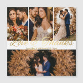 Liebe & Dank Gold 4 Fotos Collage Hochzeitsmagnet Magnetkarte (Vorderseite)