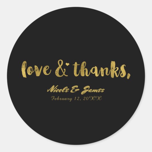 Liebe & Dank Gold Schwarz Moderne Gastgeschenk Hoc Runder Aufkleber (Vorderseite)