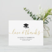 Liebe dank Gold Script Black Grad Cap Abschluss Dankeskarte (Stehend Vorderseite)