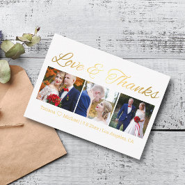 Liebe & Dank goldfarbener Hochzeit 3 Fotos Collage Mitteilungskarte