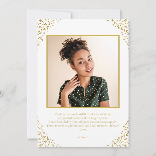 Liebe & Dank Graduation Cap Gold Foil auf Weiß Einladung (Rückseite)