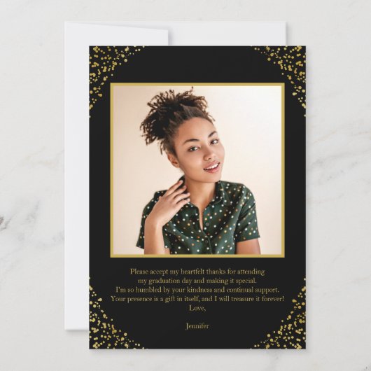 Liebe & Dank Graduierung Cap Gold Foil auf schwarz Einladung (Rückseite)