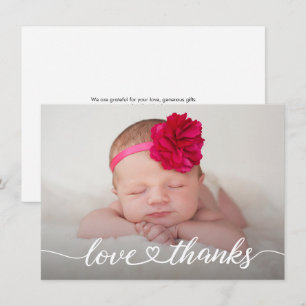 Liebe & Dank Herzschrift Neugeborenen-Foto Baby Mä Dankeskarte