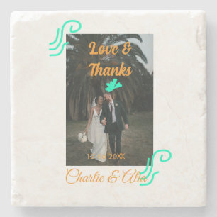 Liebe & Dank Hochzeitskärtchen Foto modern hinzufü Steinuntersetzer