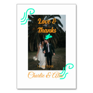 Liebe & Dank Hochzeitskärtchen Foto modern hinzufü Tischnummer