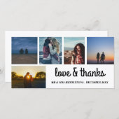 Liebe & Dank Hochzeitsschrift fünf FotoCollage Dankeskarte (Vorne/Hinten)