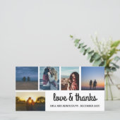 Liebe & Dank Hochzeitsschrift fünf FotoCollage Dankeskarte (Stehend Vorderseite)
