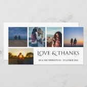 Liebe & Dank Hochzeitsschrift fünf FotoCollage Dankeskarte (Vorne/Hinten)