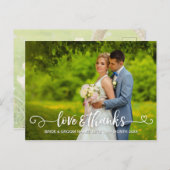 Liebe & Dank Hochzeittypografie Rosenrosen Foto Ankündigungspostkarte (Vorne/Hinten)