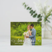 Liebe & Dank Hochzeittypografie Rosenrosen Foto Ankündigungspostkarte (Stehend Vorderseite)