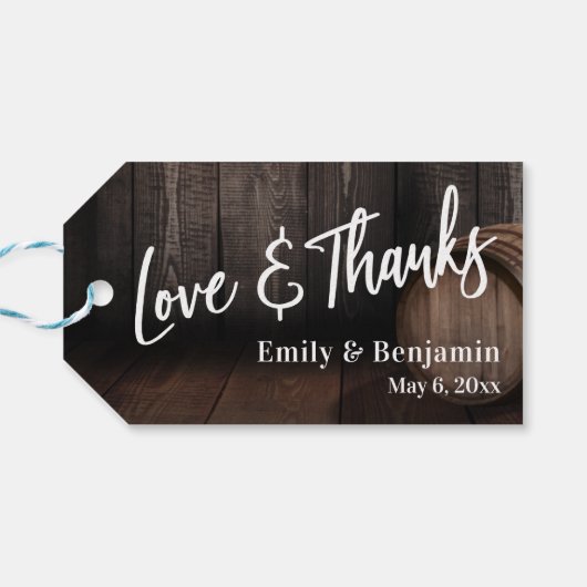 Liebe & Dank Lässiger Handschrift Holzfass Geschenkanhänger (Rückseite Horizontal)