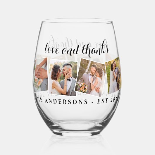 Liebe & Dank maßgeschneiderter Fotocollage Moderne Weinglas Ohne Stiel (Vorderseite)