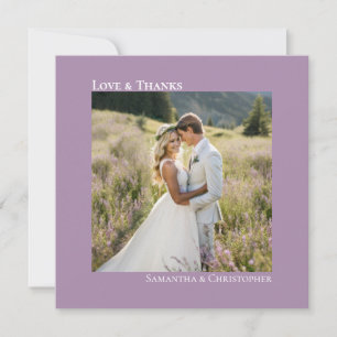 Liebe & Dank Minimal Lavendel Wedding Foto Mitteilungskarte