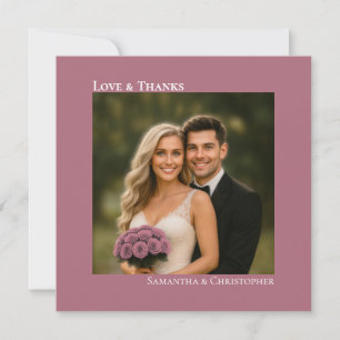 Liebe & Dank Minimaler Dusty Rose Hochzeitsfoto Mitteilungskarte