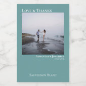 Liebe & Dank Minimalistischen Aquamarinen Hochzeit Weinetikett (Einzelnes Label)