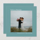 Liebe & Dank Minimalistischer Aquamariner Hochzeit Dankeskarte (Vorne/Hinten)