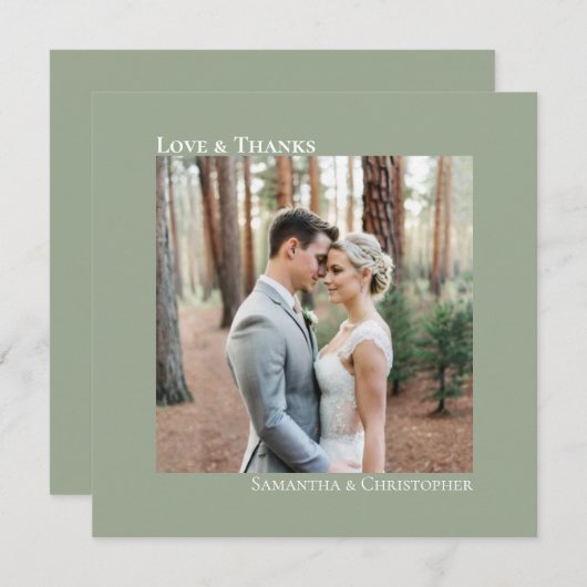 Liebe & Dank Minimalistischer Hochzeit Foto Sage G Mitteilungskarte (Vorne/Hinten)