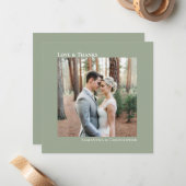 Liebe & Dank Minimalistischer Hochzeit Foto Sage G Mitteilungskarte (Vorderseite/Rückseite Beispiel)