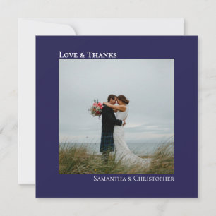 Liebe & Dank Minimalistisches Blue Wedding Foto Dankeskarte