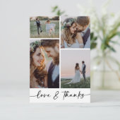 Liebe & Dank Modern Four Foto Wedding Vielen Dank Dankeskarte (Stehend Vorderseite)