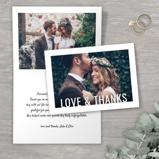 Liebe & Dank Modern Simple Border 2 Foto Wedding Dankeskarte