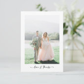 Liebe & Dank Moderne Minimalistische Foto Hochzeit Dankeskarte (Stehend Vorderseite)