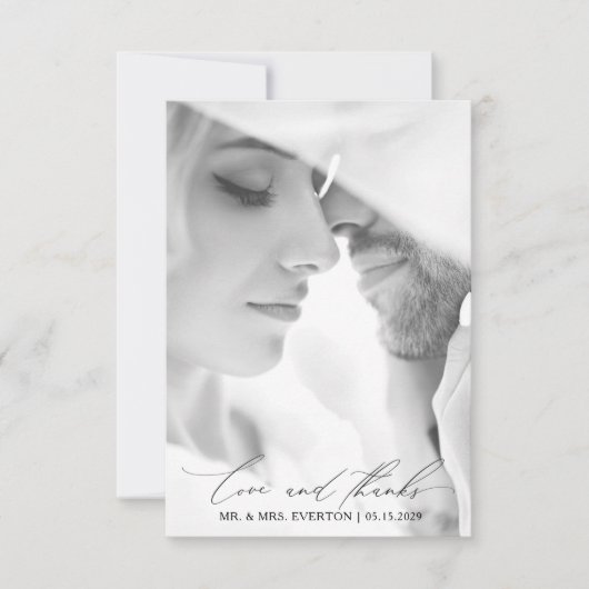 Liebe & Dank Moderner Kalligrafie Foto Hochzeit Dankeskarte (Vorderseite)