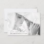 Liebe & Dank Moderner Kalligrafie Foto Hochzeit Dankeskarte (Vorderseite)
