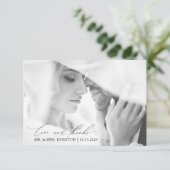 Liebe & Dank Moderner Kalligrafie Foto Hochzeit Dankeskarte (Stehend Vorderseite)