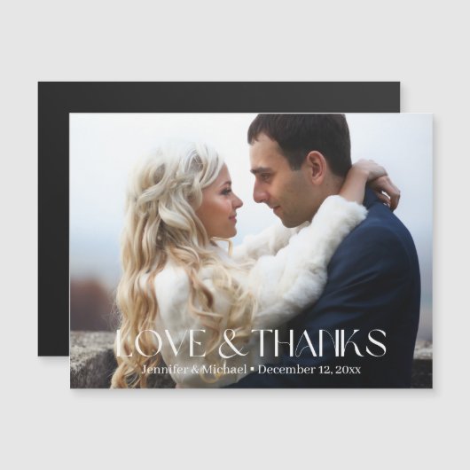 Liebe & Dank modernes Drehbuch Foto Hochzeitsmagne Magnetkarte (Vorne/Hinten)