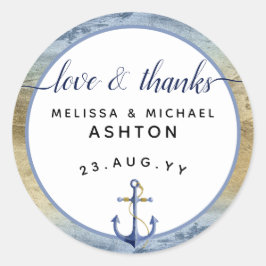 Liebe & Dank #Nautical Blue & Gold #Gastgeschenk H Runder Aufkleber